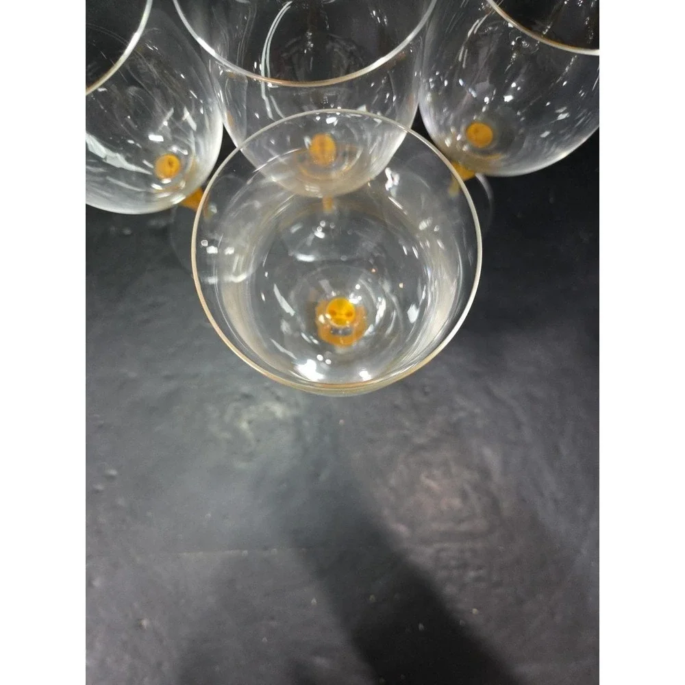 Mikasa Crystal Tuscan Wine Glasses, Yellow‎ Stem, Set of 4, Art Deco Drinkware